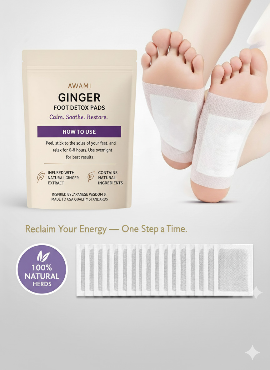 Awami Ginger Premium Detox Foot Pads | Deep Cleansing Foot Patches | 10 patches