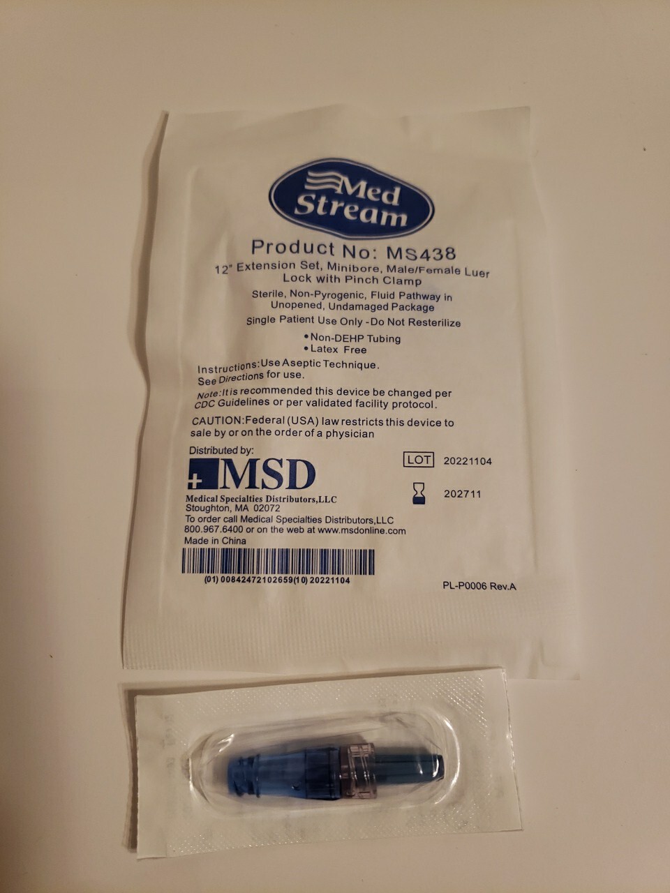 Set Of Medstream MS438 12′ Extension Set and ICU Med. CLAVE Neutral Connector