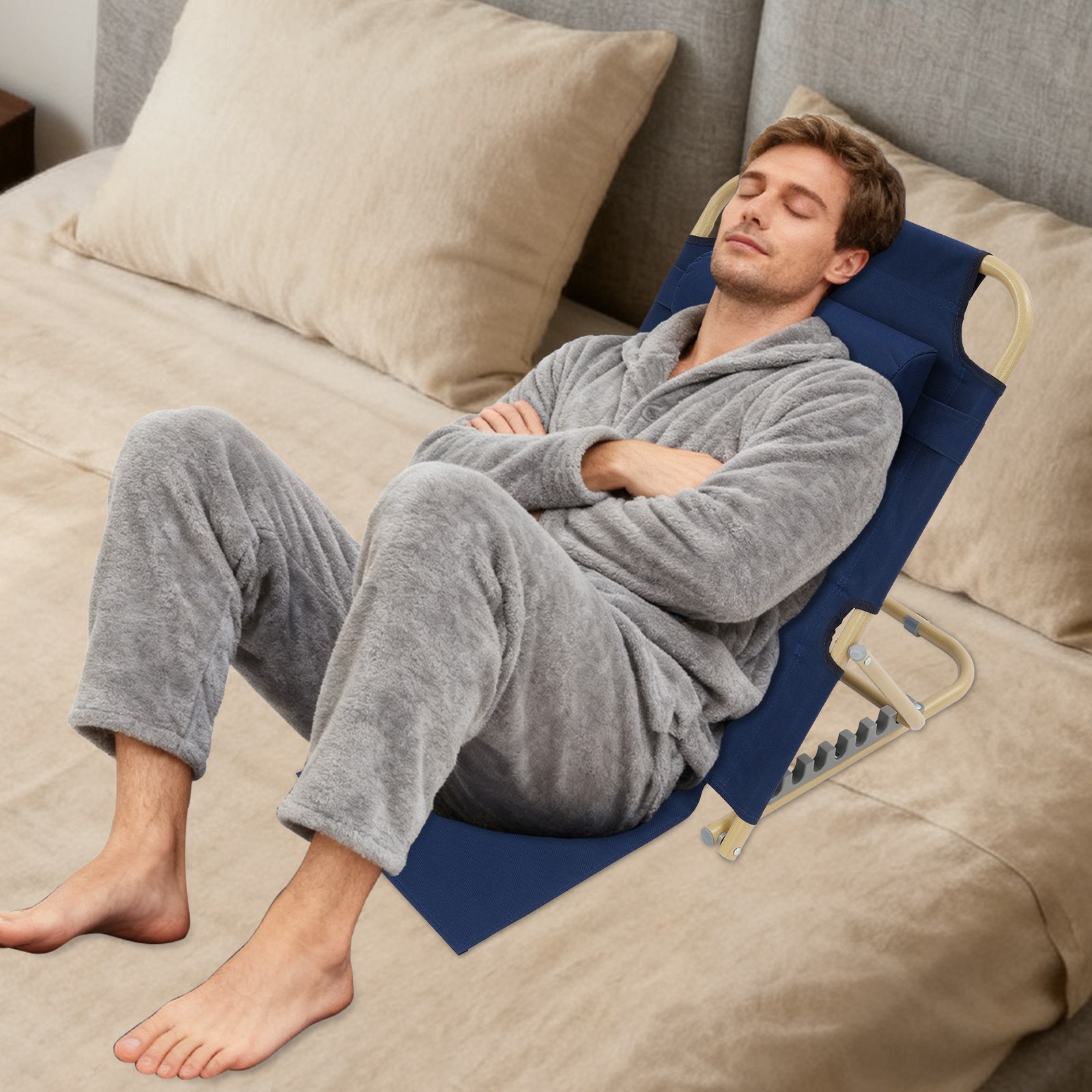 Deep Blue Portable Folding Adjustable Sit up Back Rest, Multifunction Bed Chair