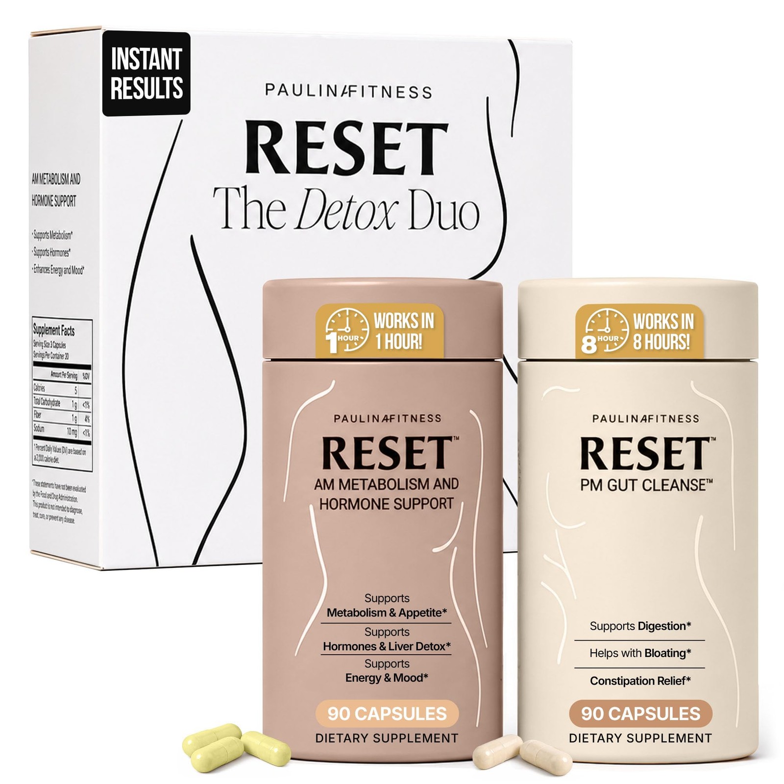 Detox Duo AM PM Weight Loss Support Bundle 90 Capsules 30 Day Supply Reset Vegan