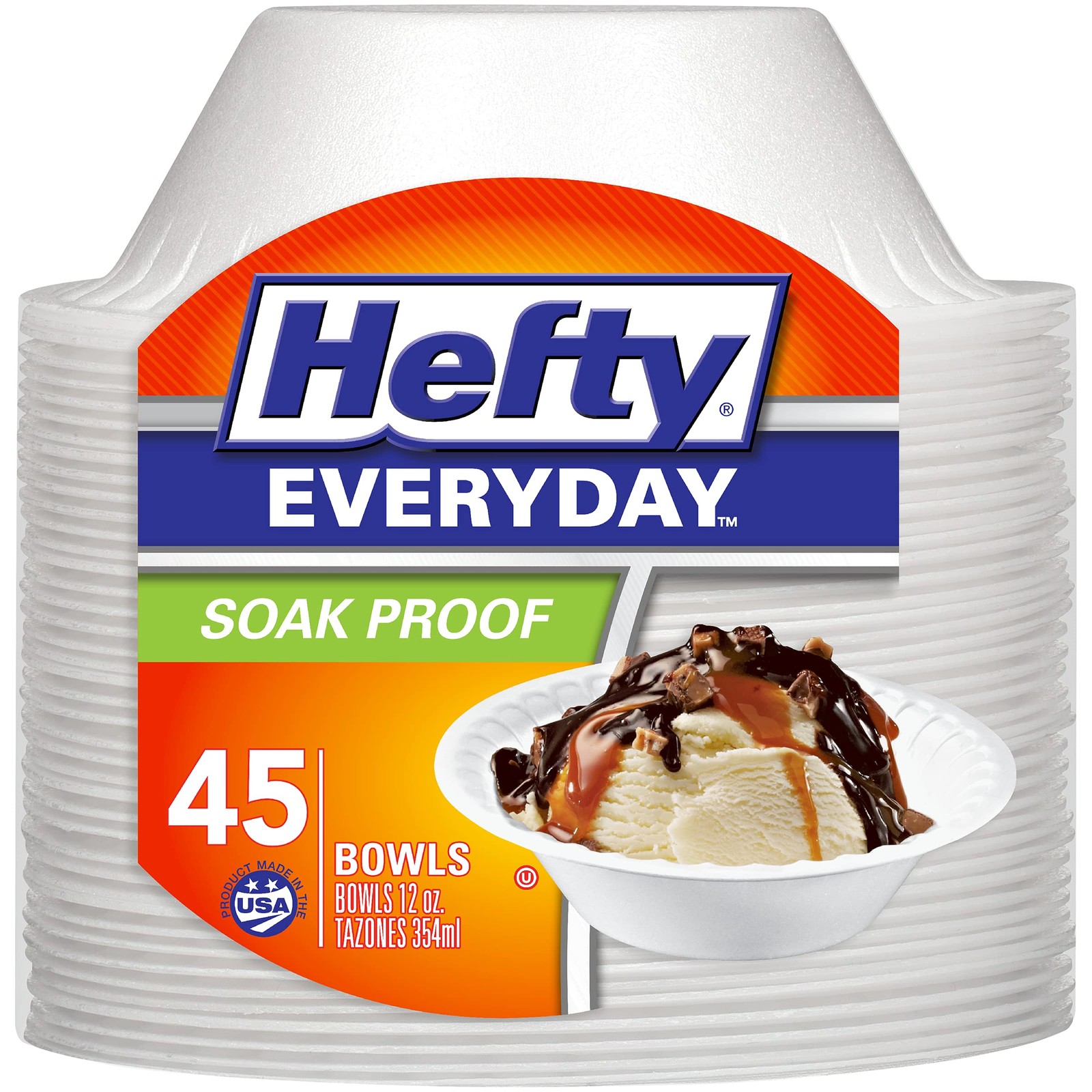 Foam Bowls White 12oz 45 Count Soak Proof Hefty Everyday Pack Ounce