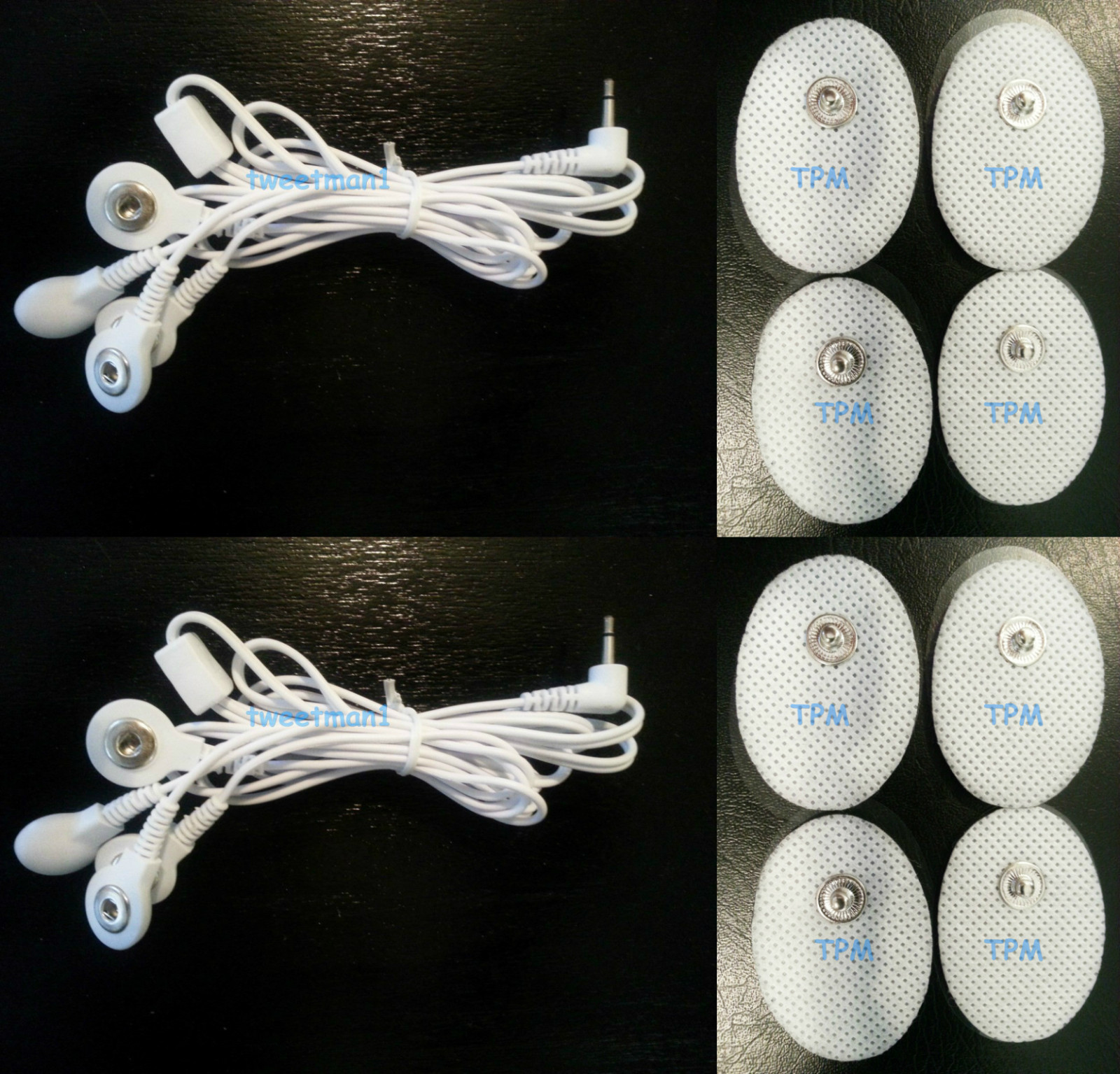 TENS Upgrade-2 Electrode Lead Cables 2.5mm + 8 Pads/Use 8 Electrodes on 2 Cables