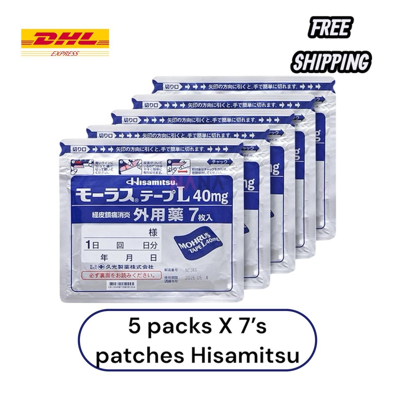 Hisamitsu Mohrus Tape L 40mg Muscle Pain Relief Patches 5 Packs x 7’s Patches