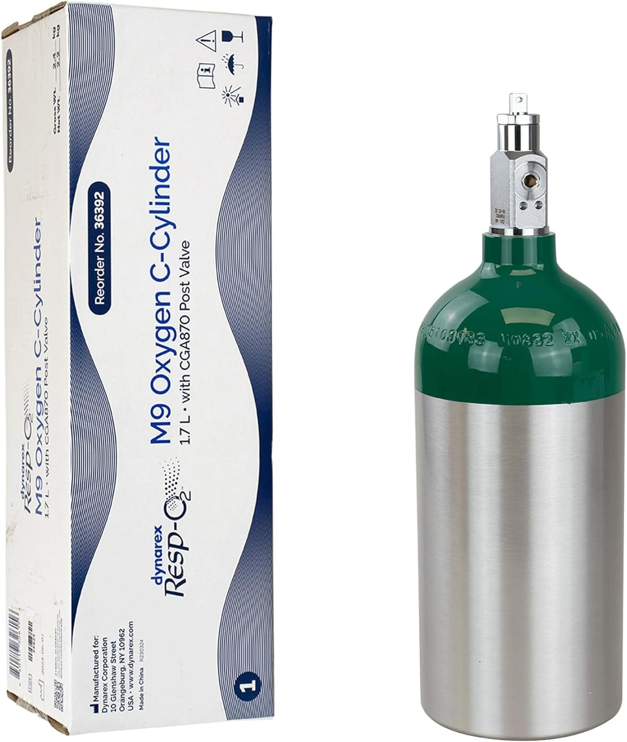 Dynarex Resp-O2 M9 Oxygen C-Cylinder 1.7L Aluminum Portable Tank CGA870 Valve