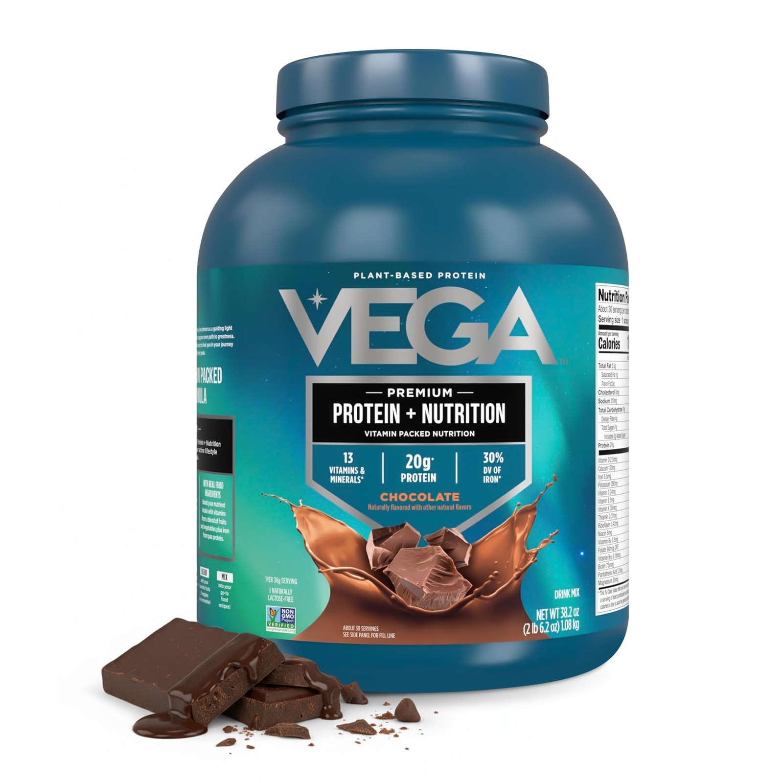 Vega Protein Nutrition 20g Plant Based Vegan Powder Chocolate 2.4lb Dairy-Free