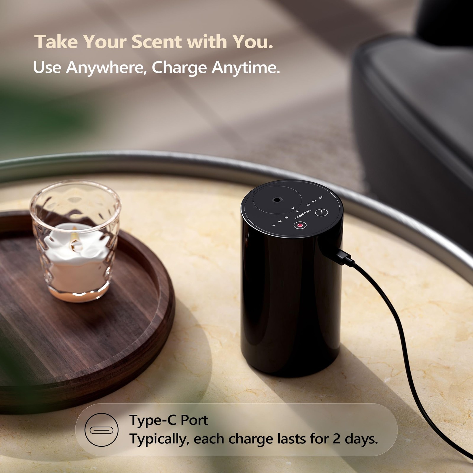 Essential Oil Diffuser Waterless Ultrasonic Aromatherapy Black AN8 Airversa