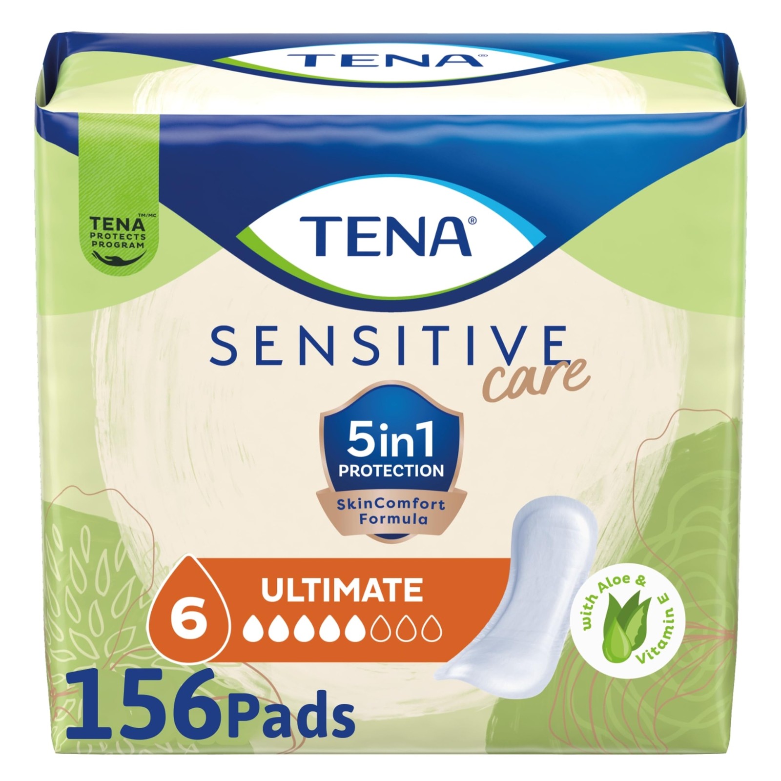 Incontinence Pads Regular Length Ultimate Absorbency 156 Count Tena Sensitive