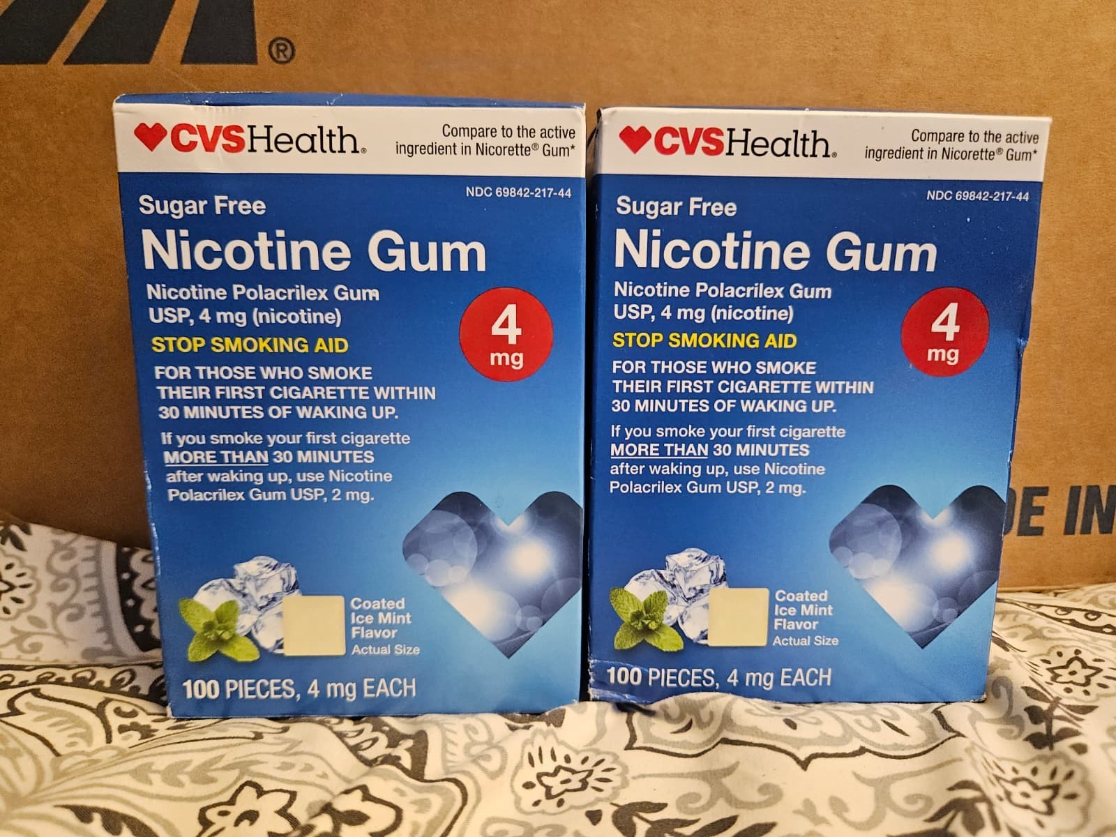 Sugar Free Coated Ice Mint Favor Nicotine Polacrilex Gum 100 Pieces 4mg Each