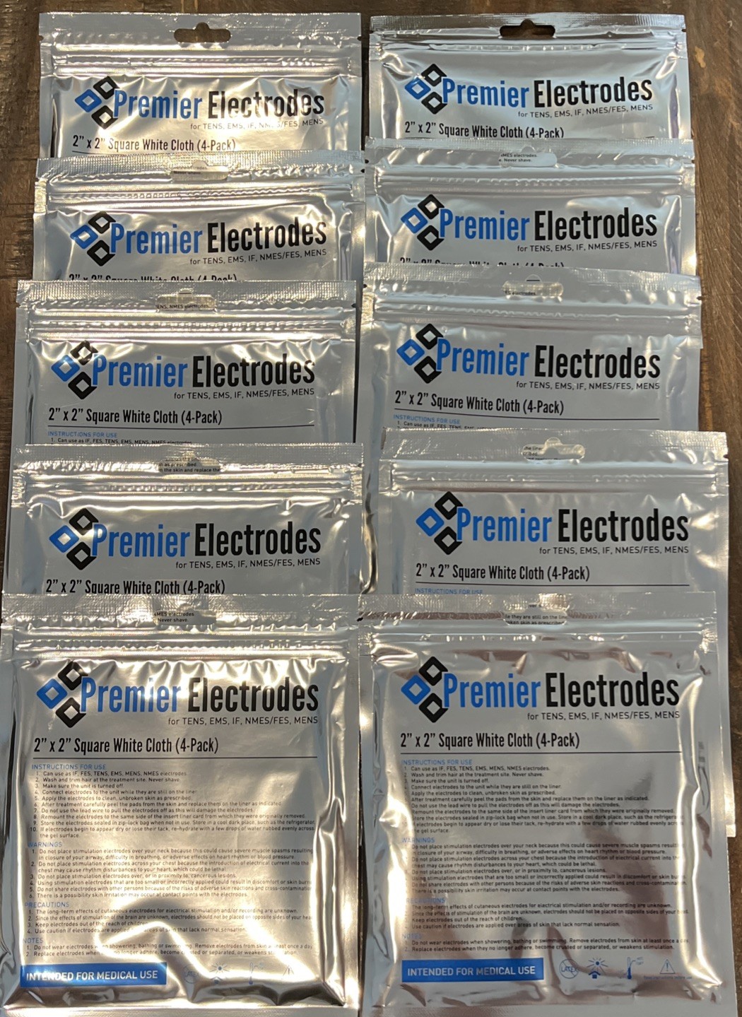 Premier Electrodes (40) 2X2 Squares for TENS, EMS, IF, NMES/FES, MENS *10 Packs*