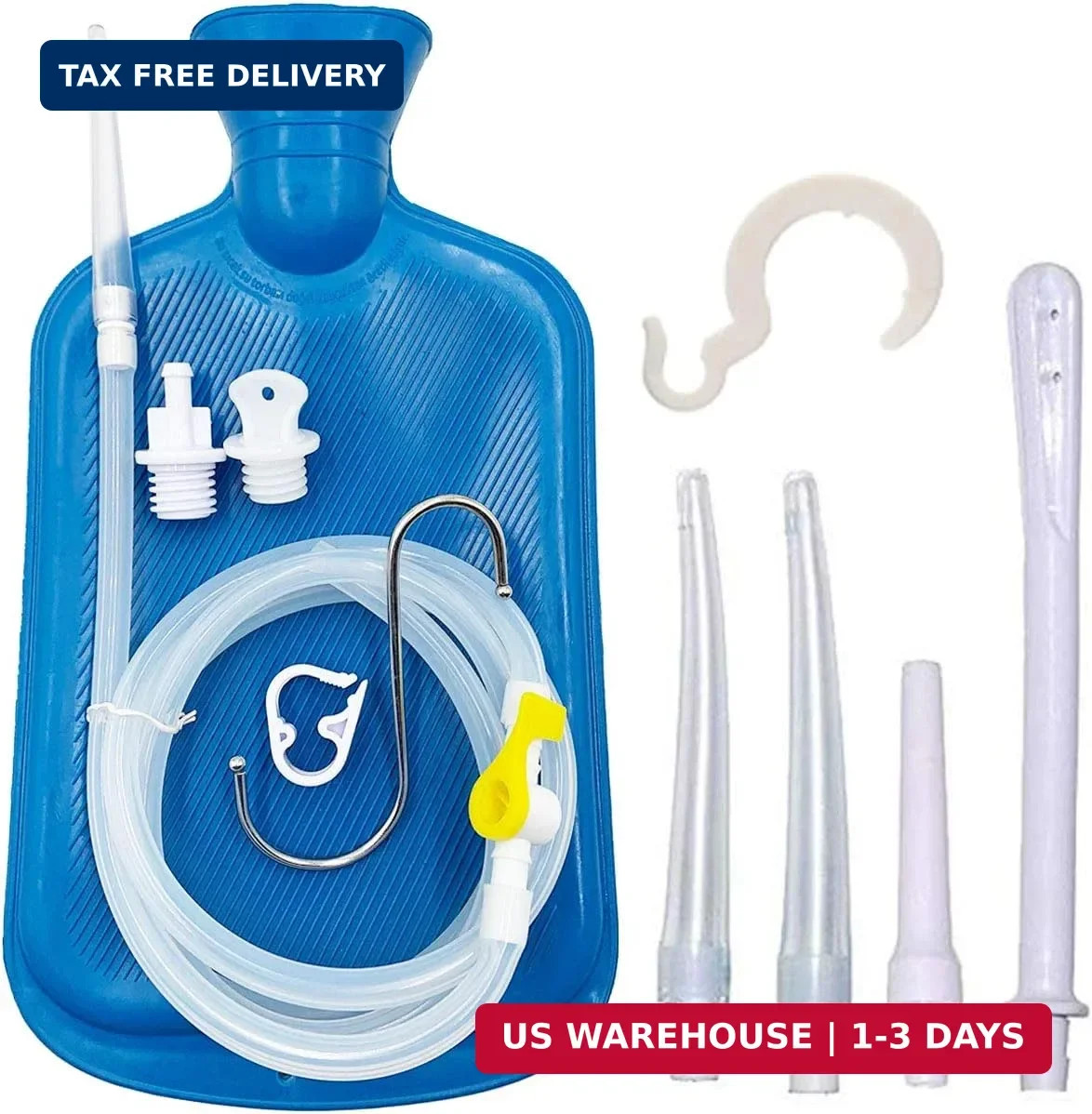 Enema Kit – 2L Enema Bag- 5.0ft. Long Silicone Hose – 5 Multi-Size Reusable Tips