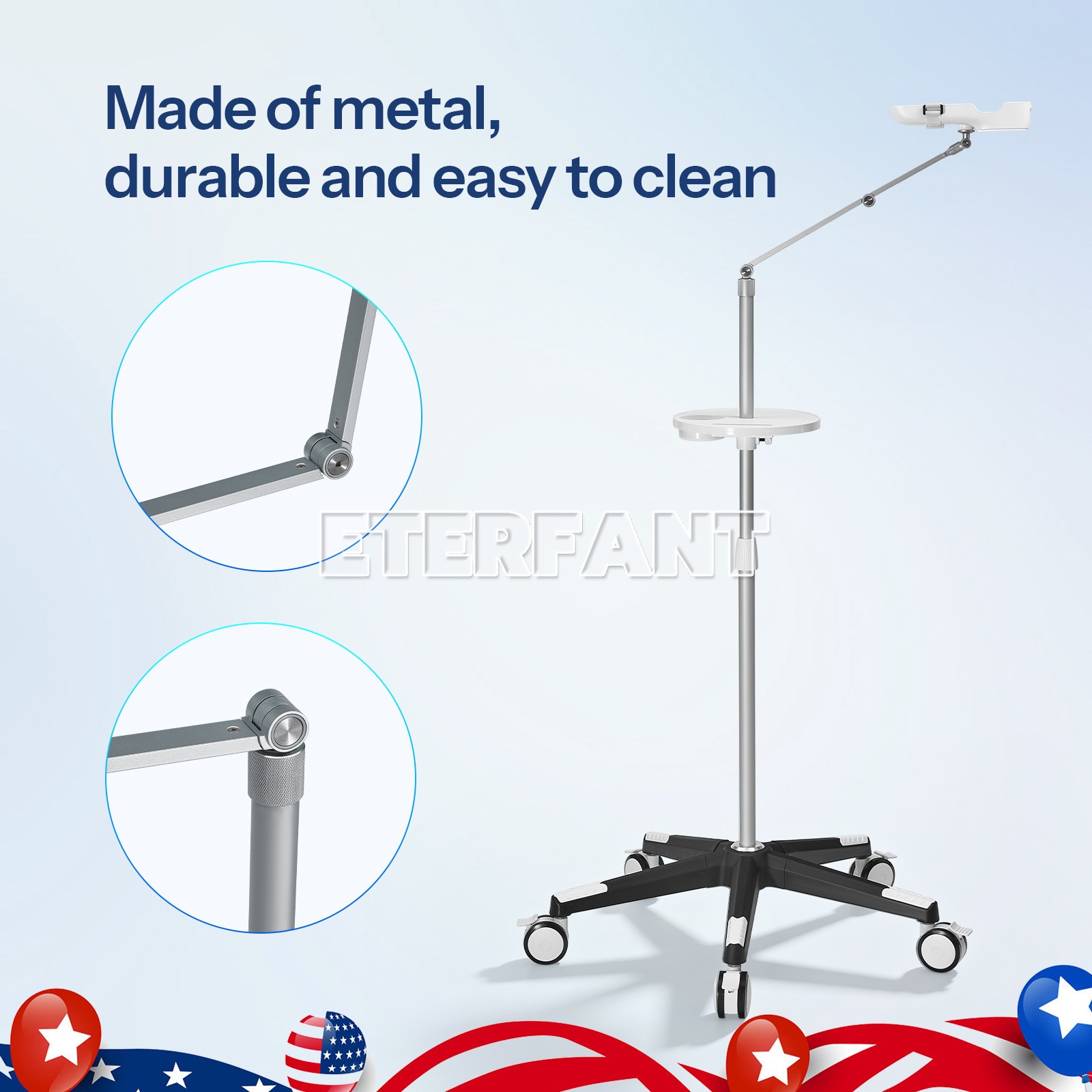 Portable Adjustable Stand Trolley 5 Wheels Rolling Cart for QV-600 Vein Finder