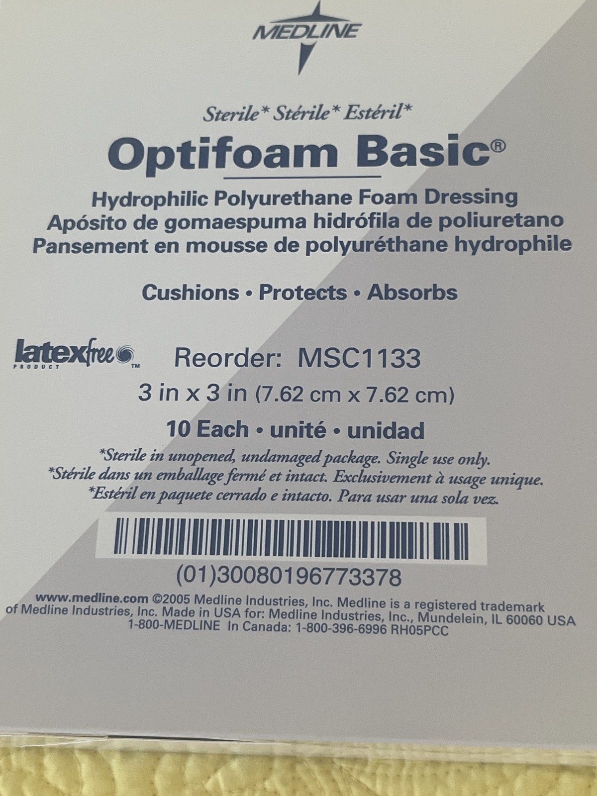 Optifoam Basic Hydrophilic Polyurethane Foam Dressings #MSC1133 Box of 10