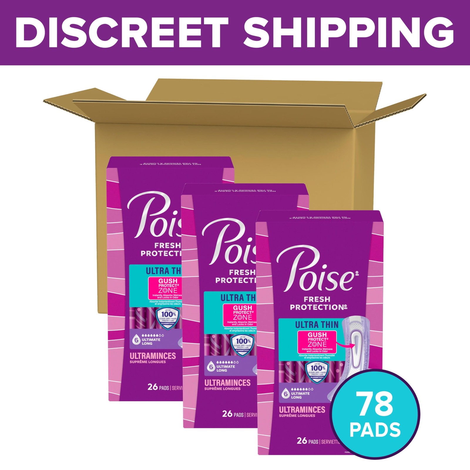 Incontinence Pads Ultra Thin Long Length 78 Count Poise 6 Drop Postpartum Leaks