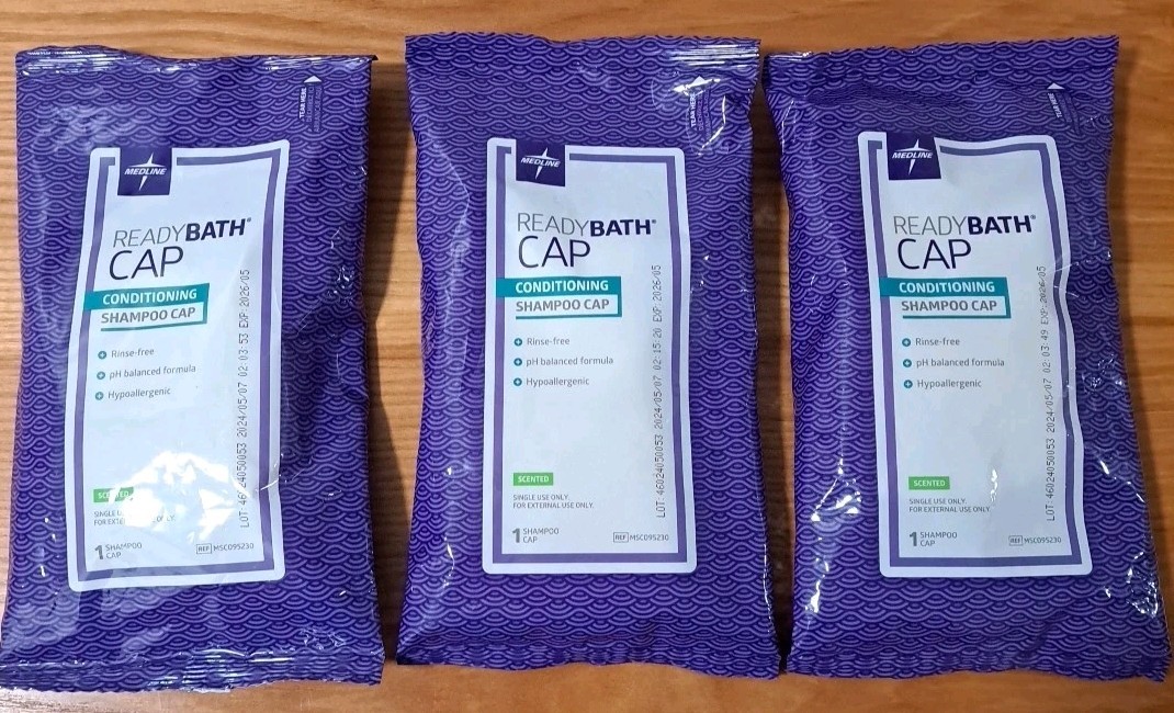 Medline Ready Bath Cap Conditioning Scented Shampoo Cap Set of 3 Rinse Free