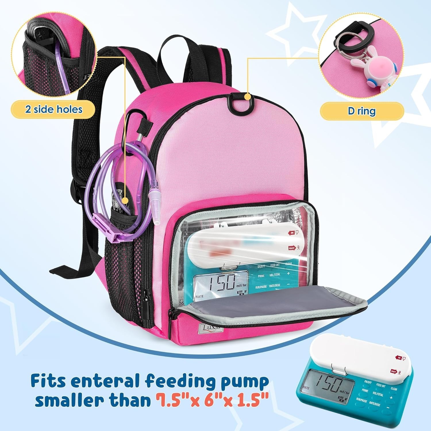 Lightweight Red Rose Backpack for Feeding Tube & Pump – Kid-Friendly Design