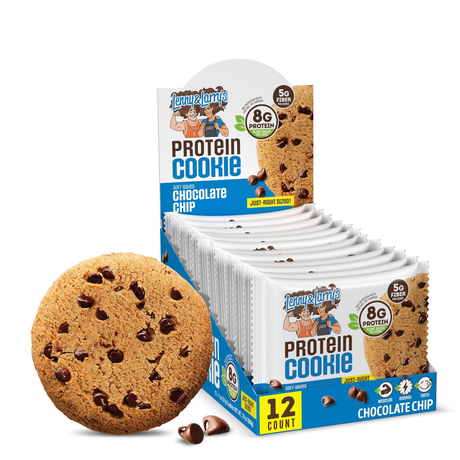 Protein Cookie Chocolate Chip 8g Plant 5g Fiber Pack Lenny Larrys High Snacks