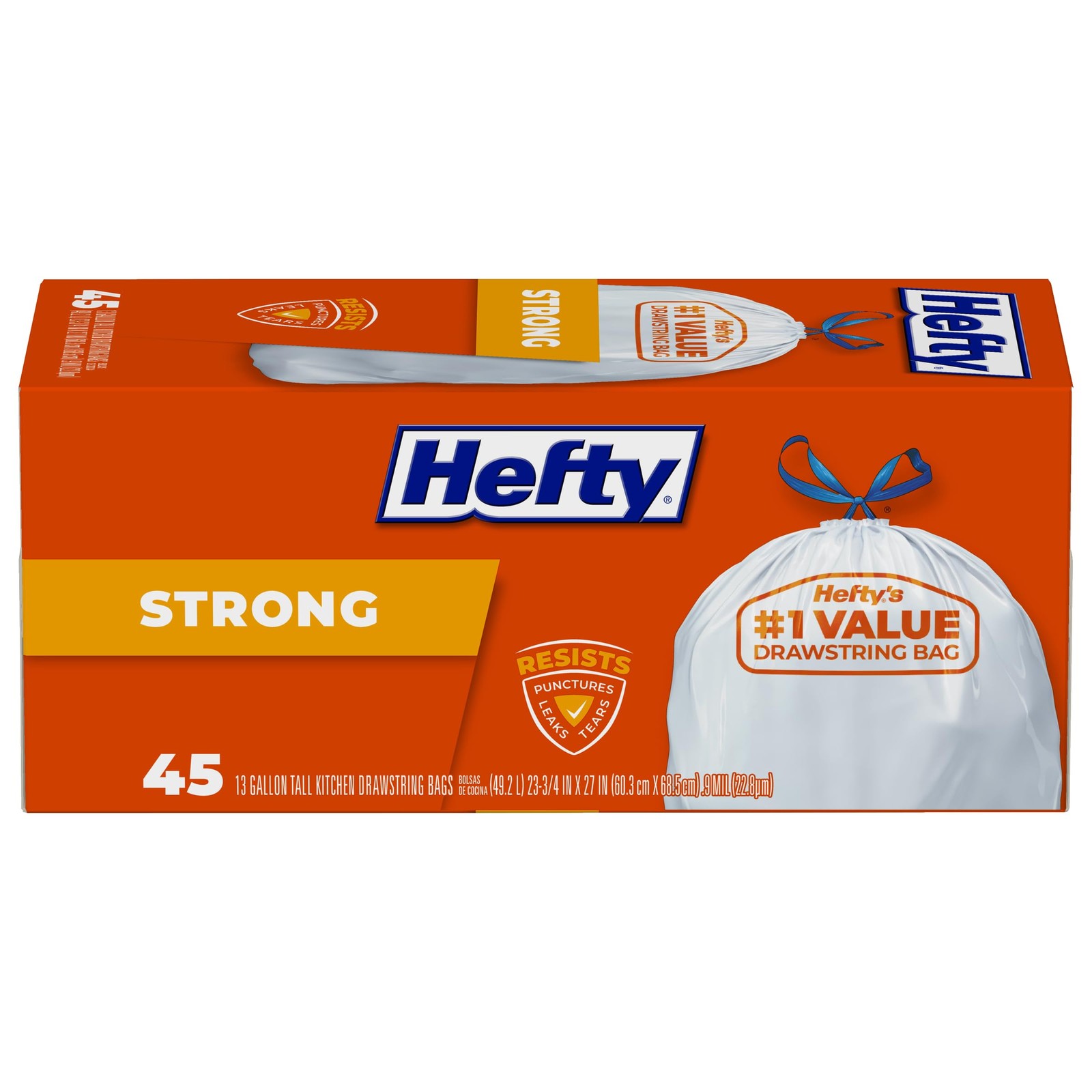 Hefty Strong Tall Kitchen Trash Bags, Unscented, 45 Count (Pack of 1), Clear