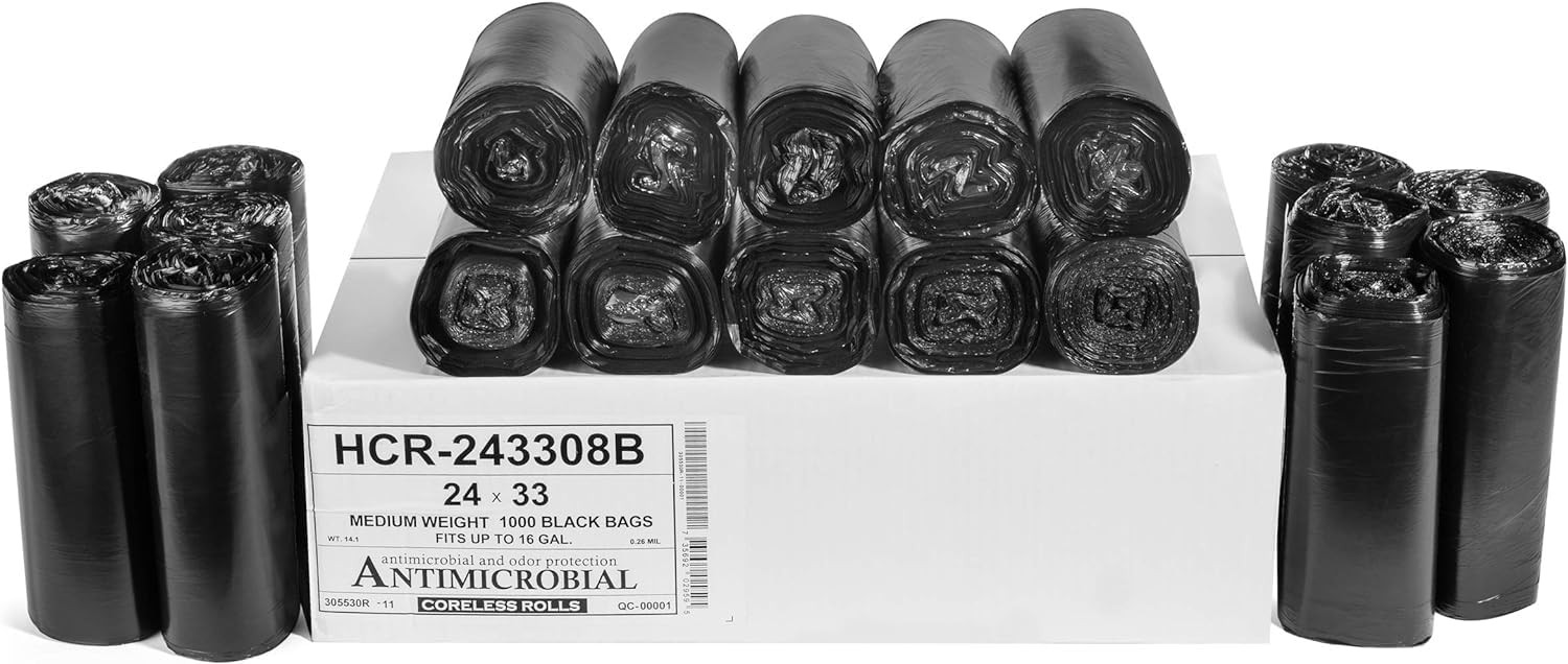 Aluf Plastics High Density Trash Bags, 16 1000 Count (Pack of 1), Black