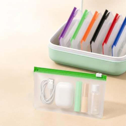 Waterproof Travel Organizer Set – 14 Reusable Zipper Storage Pouches Green