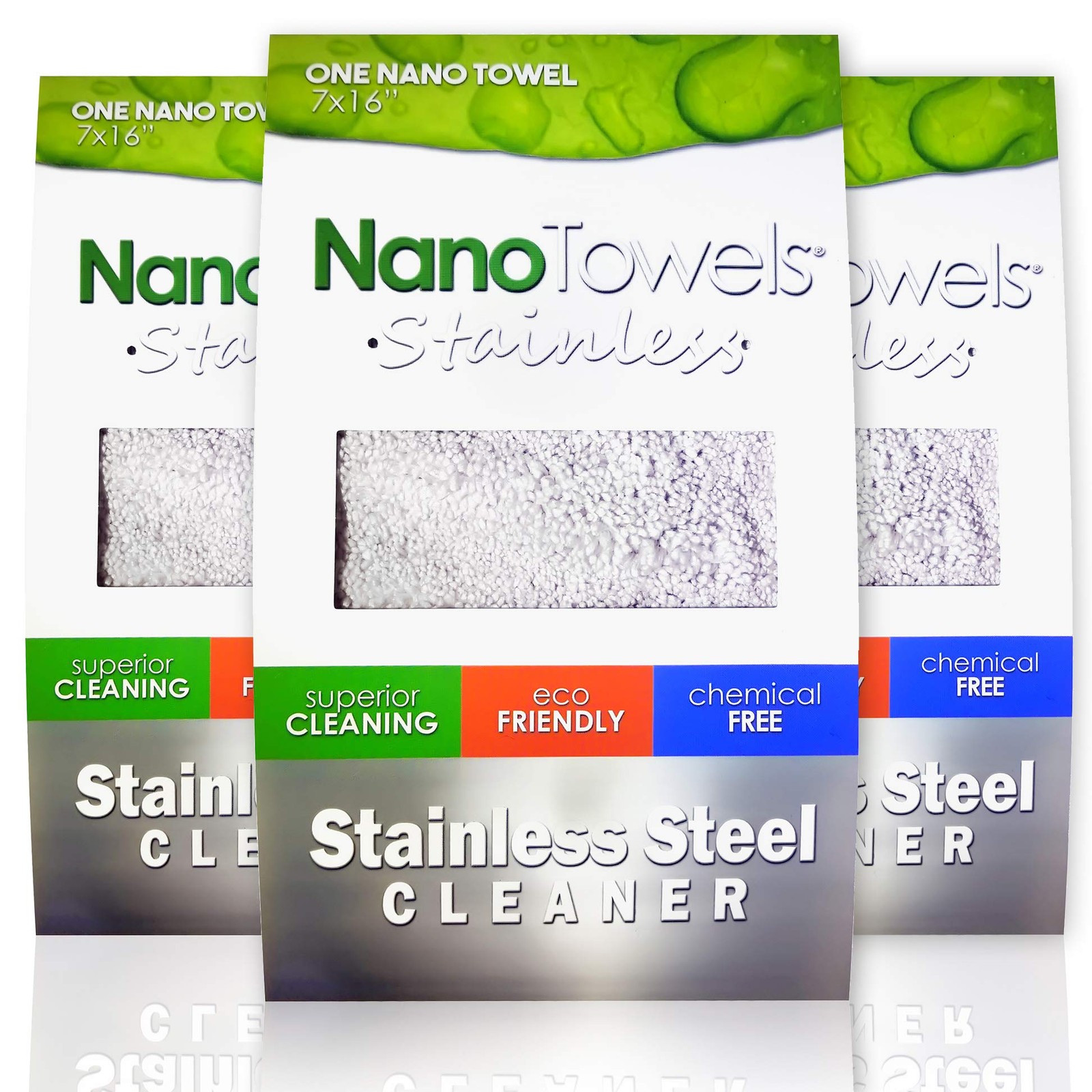 Nano Towels Stainless Steel Cleaner 3 Pack 7×16 Reusable Wipe Cloth Grey