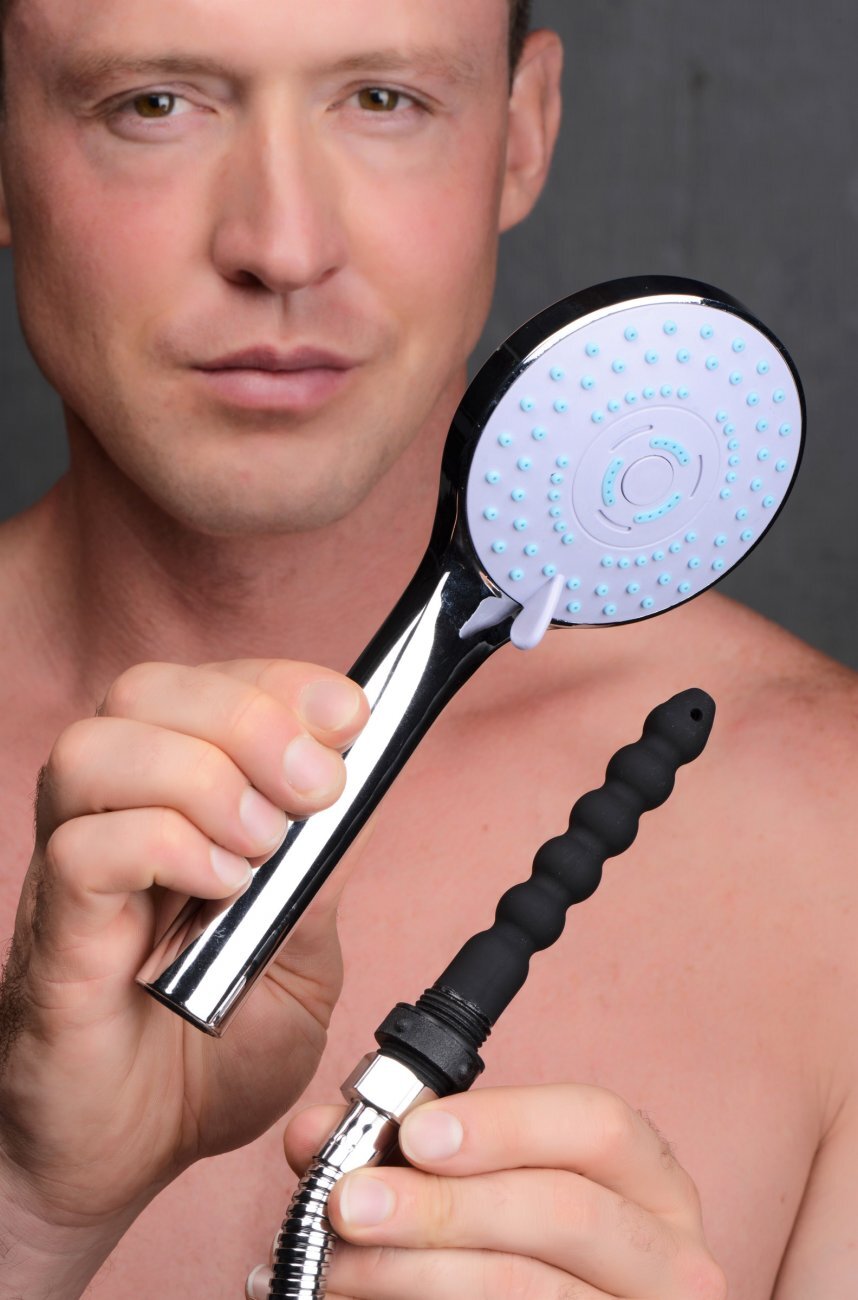 CleanStream 5 Settings Shower Head with Silicone Enema Nozzle Cleaner Silver