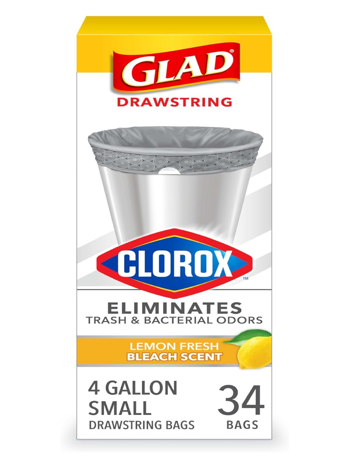 Glad Trash Bags, Small Drawstring Garbage Bags 34 Count (Pack of 1), Grey