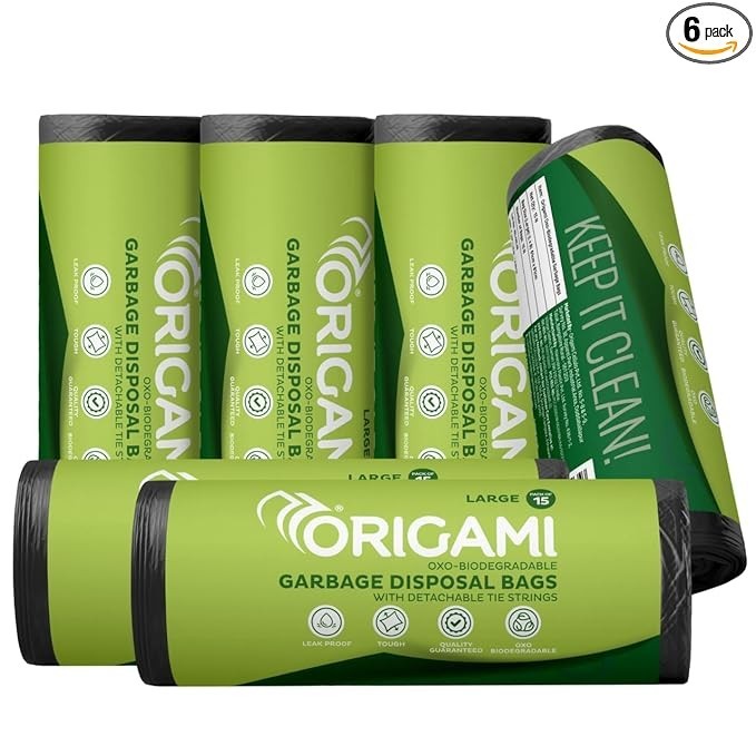 Origami Garbage Bags Dustbin-Large Size 90 Count (15 Bags x 6 Rolls)-24x 32Inch