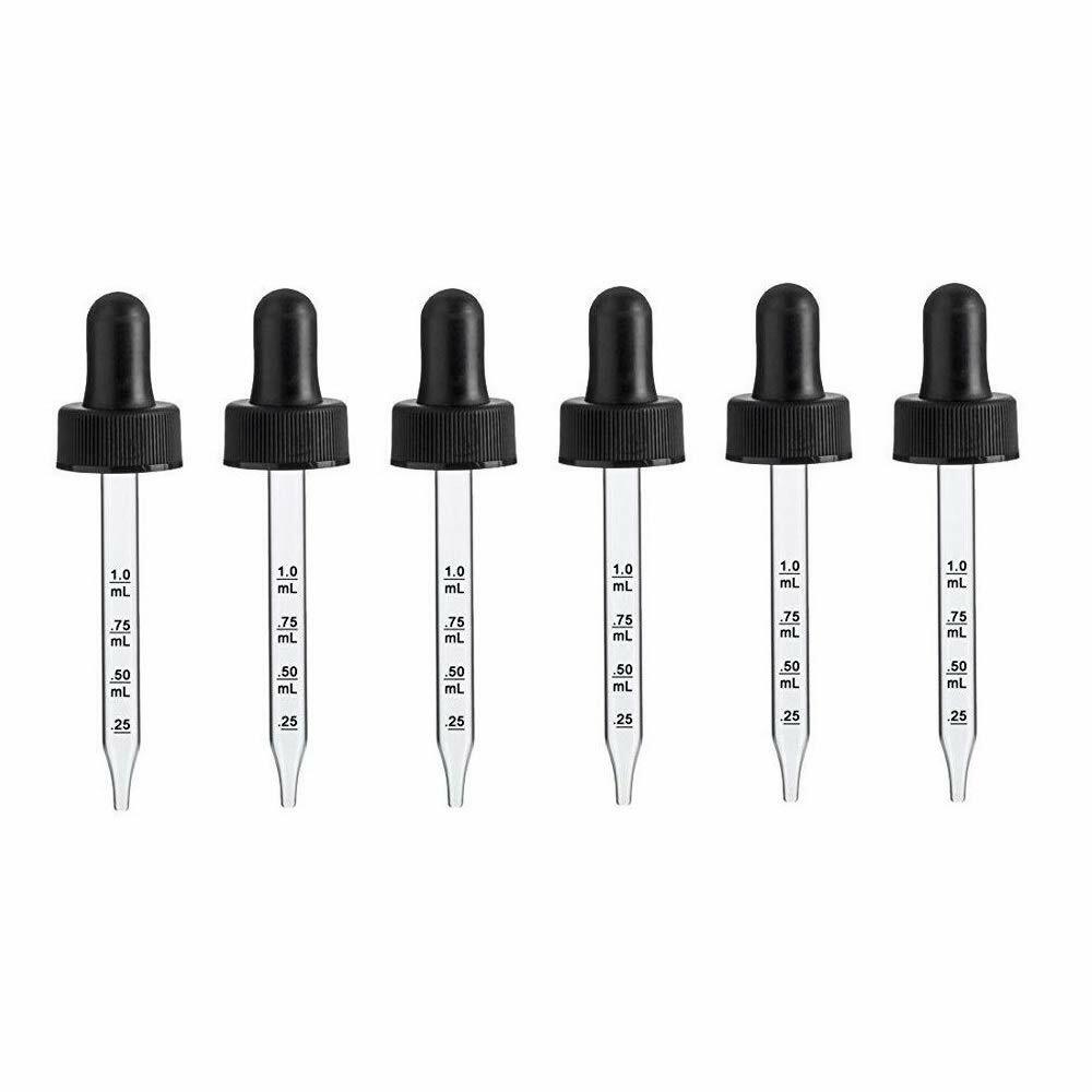 Comfort Axis Graduated Glass Droppers Black for 1 oz Round Bottles 6 Pack