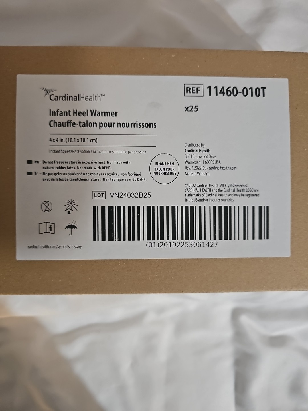 Box of 25 Cardinal Health Instant Squeeze Infant Heel Warmer Heel 4×4 Inch