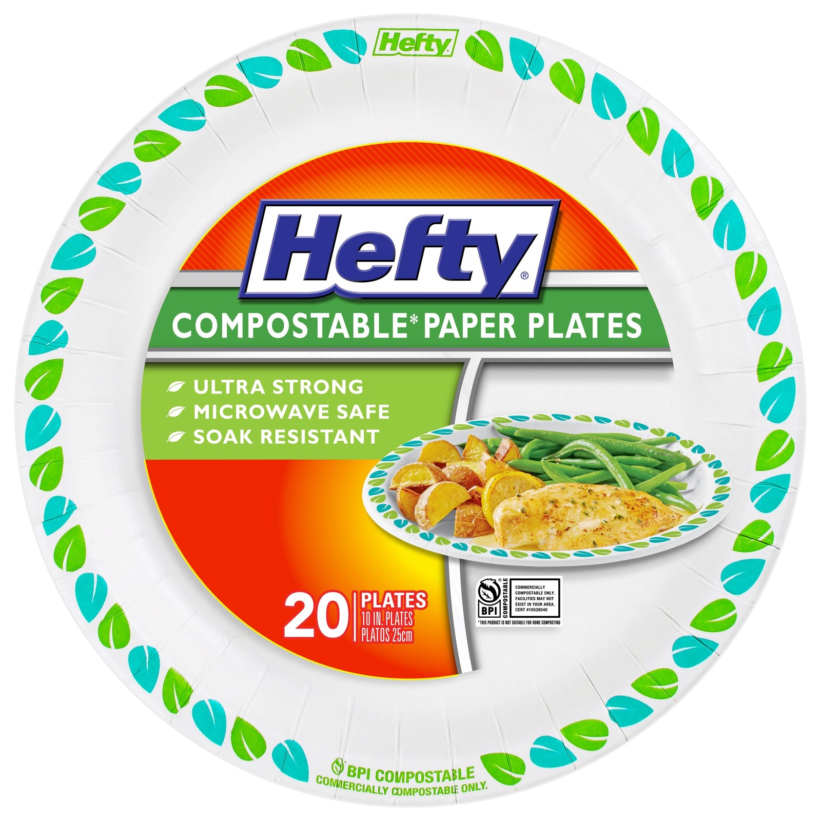 Paper Plates Compostable 10 Inch 20 Count Disposable Hefty Inches Patterned BBQs