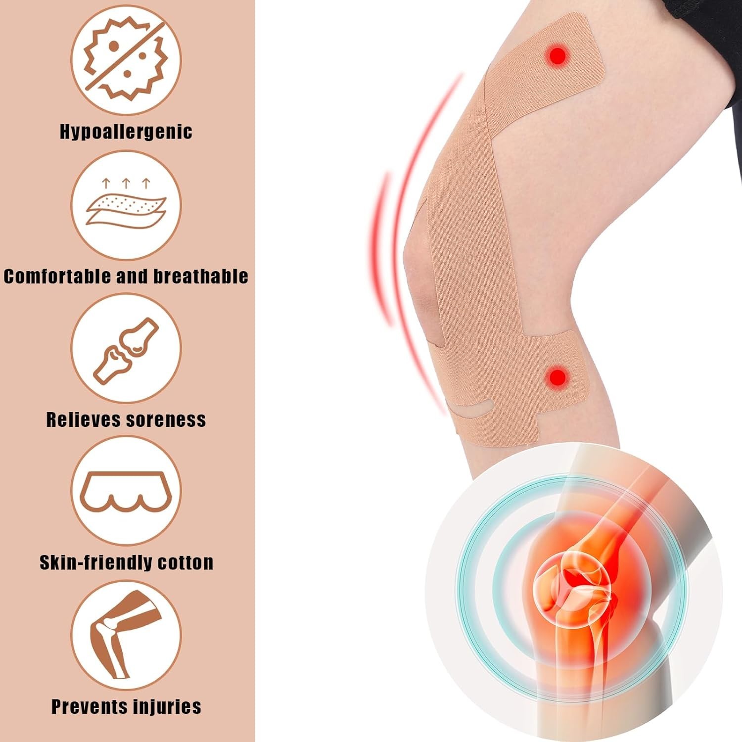 24pcs Kinesiology Tape for Knees, Knee Support Pain Relief Athletic Tape