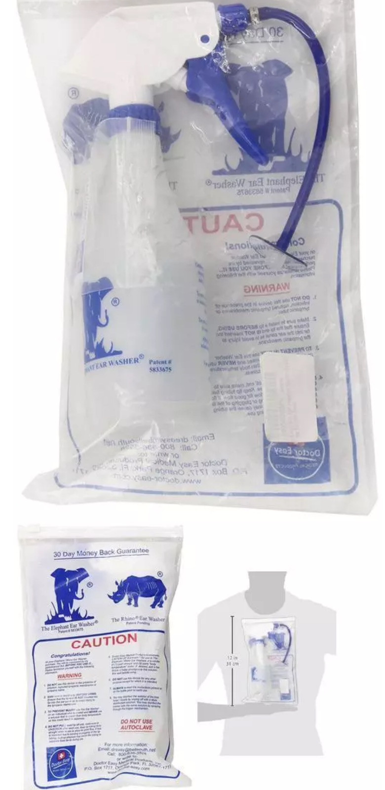 3-PACK Elephant Ear Washer Bottle by Dr. Easy Complete Kit w/3 tips #EW