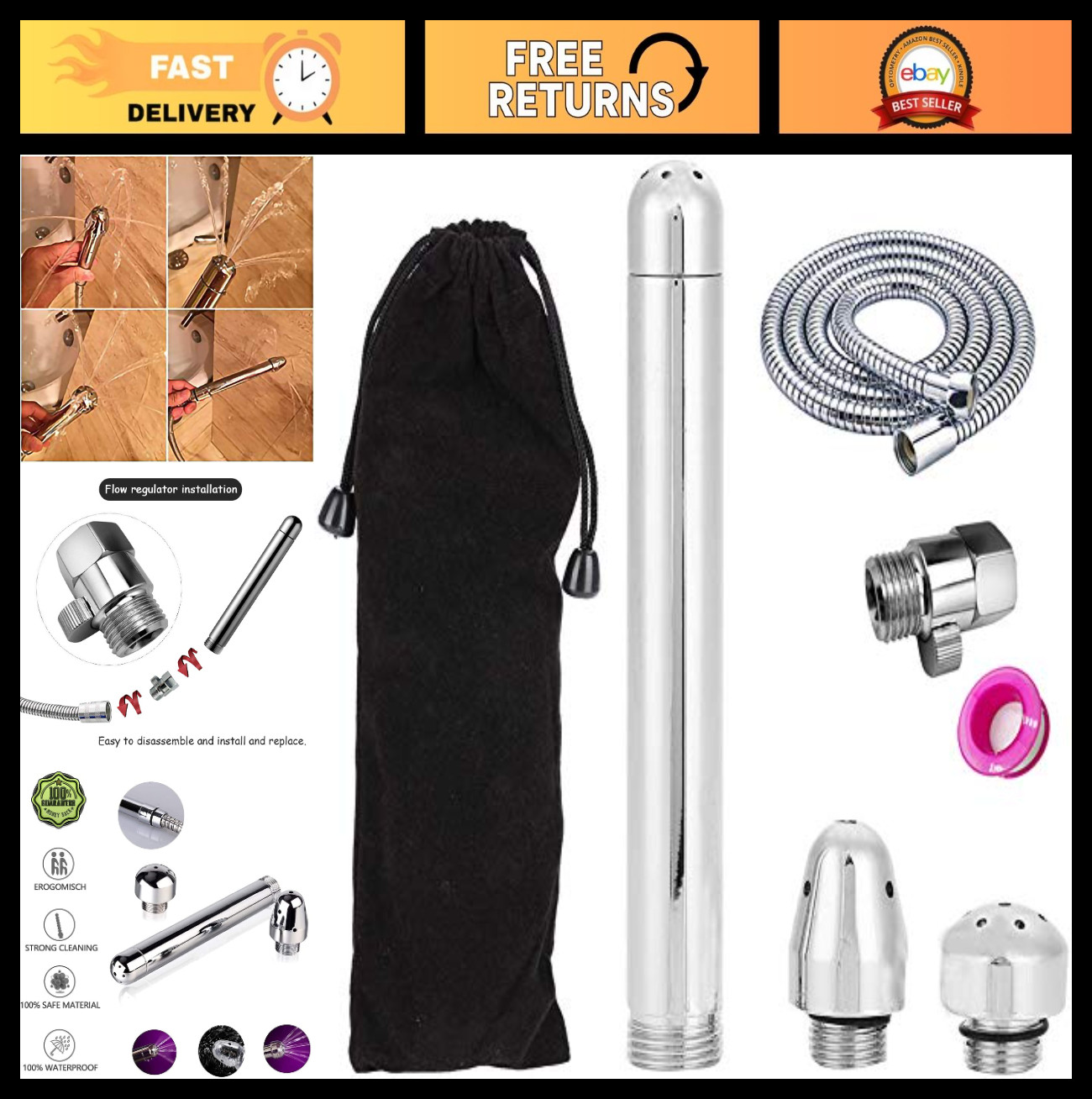 3-in-1 Shower Douche Kit – 3 Heads Cleansing System with Regulator & 59″ Hose