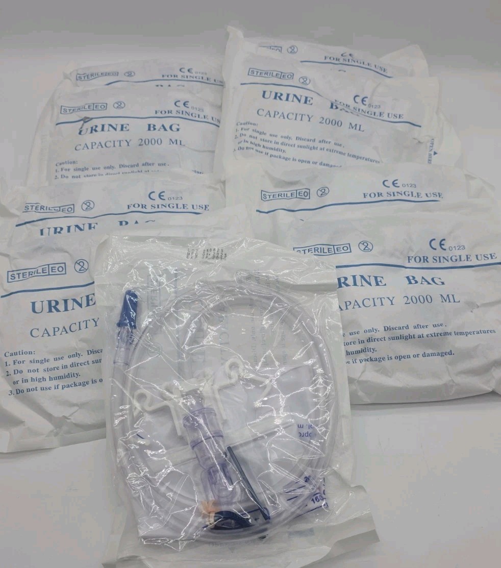 Urinary Drainage Bag Large 2000ml Adults Latex-Free Sterile Exp 8/30 9pk Sealed