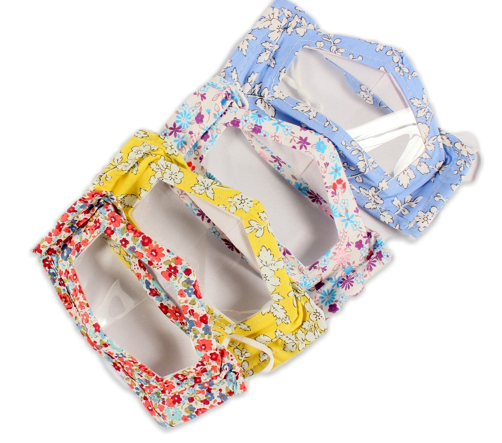 4 Pk Face Mask with Clear Window For Teachers Lip Readers Floral Adjustable NEW