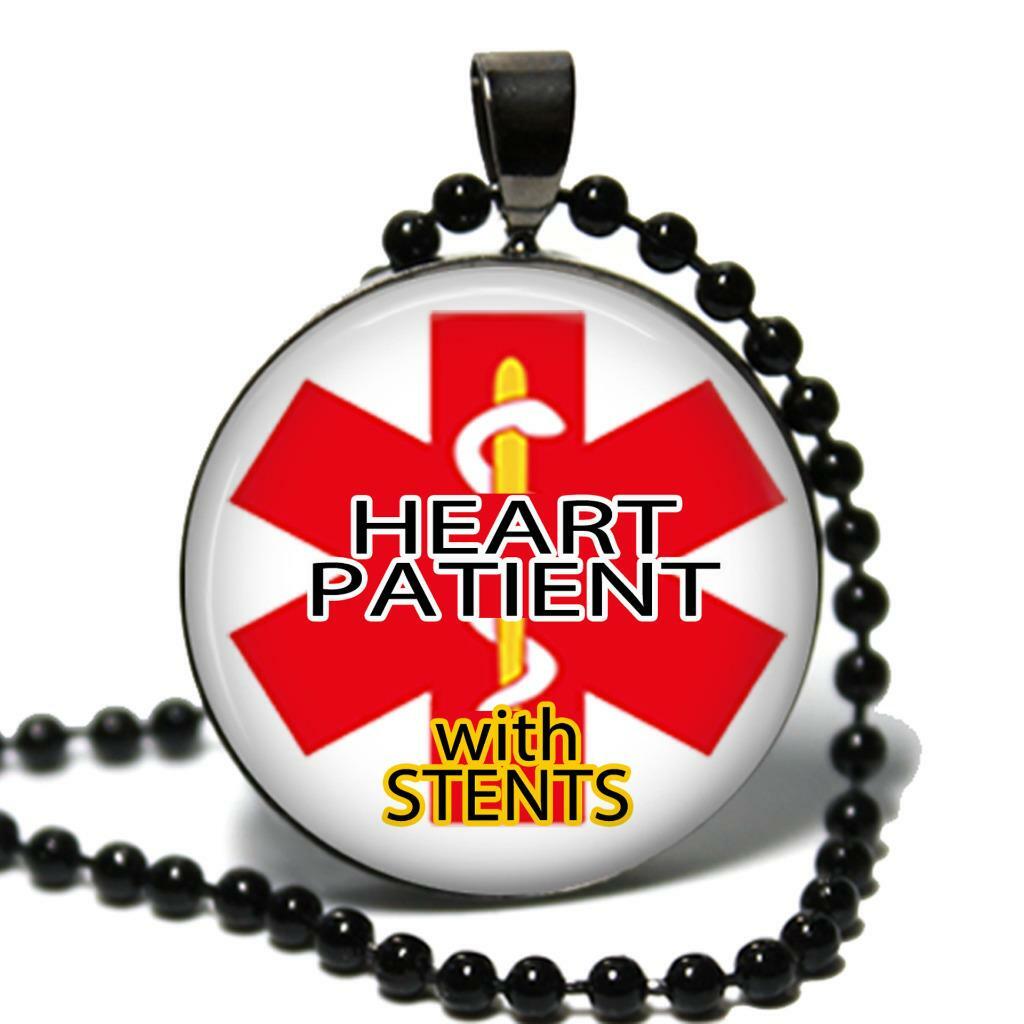 Heart Patient with Stents Medical Alert Necklace Glass Top Pendant & Chain