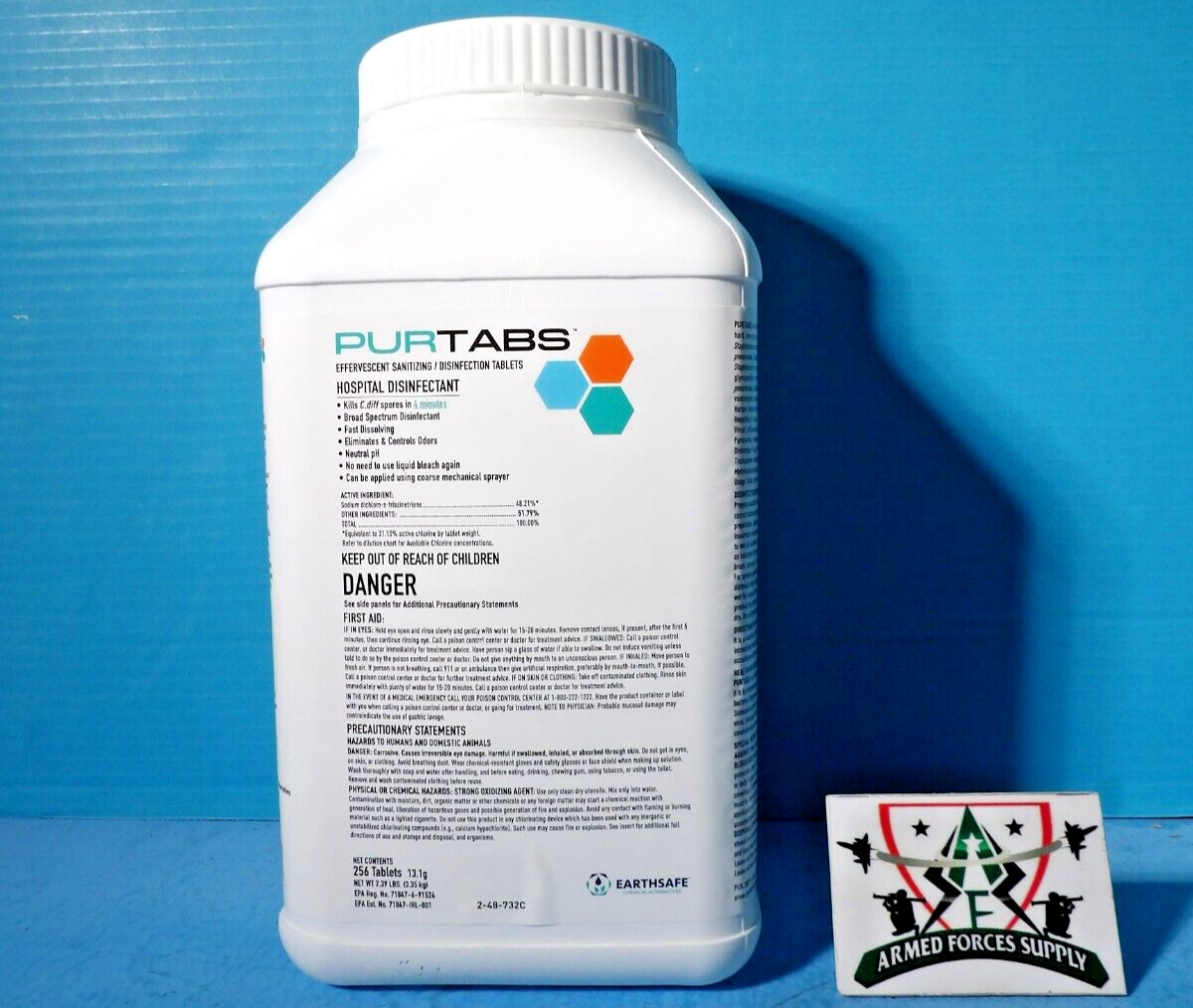 PURTABS EFFERESCENT SANITIZING DISENFECTION 256 TABLETS 13.1MG HOSPITAL GRADE