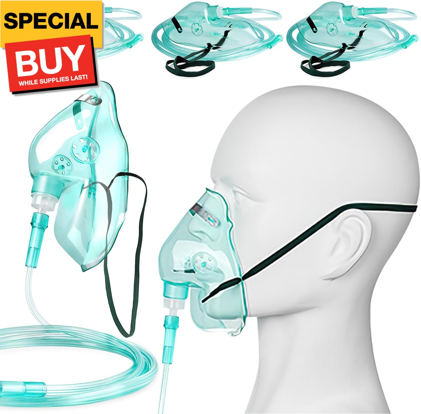 3 Pack Oxygen Mask for Adult Face with 7′ Tube & Adjustable Elastic Strap- Size