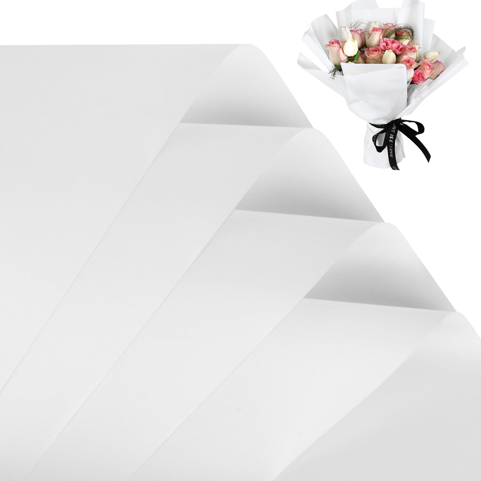 Wrapping Paper 20 Sheets Flower Waterproof White FUHITIM