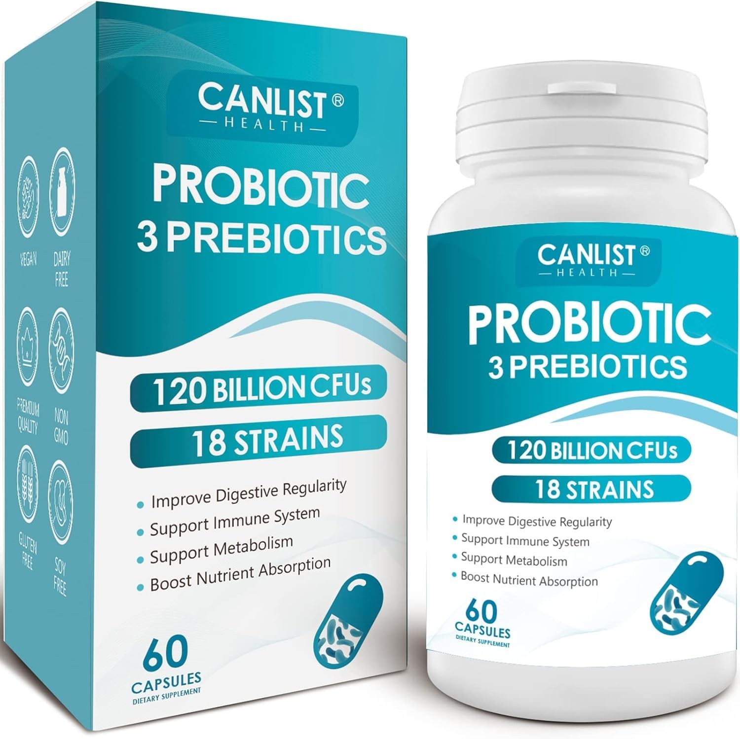 Probiotics 120 Billion CFUs 18 Strains Digestive Immune Support 60 Capsules