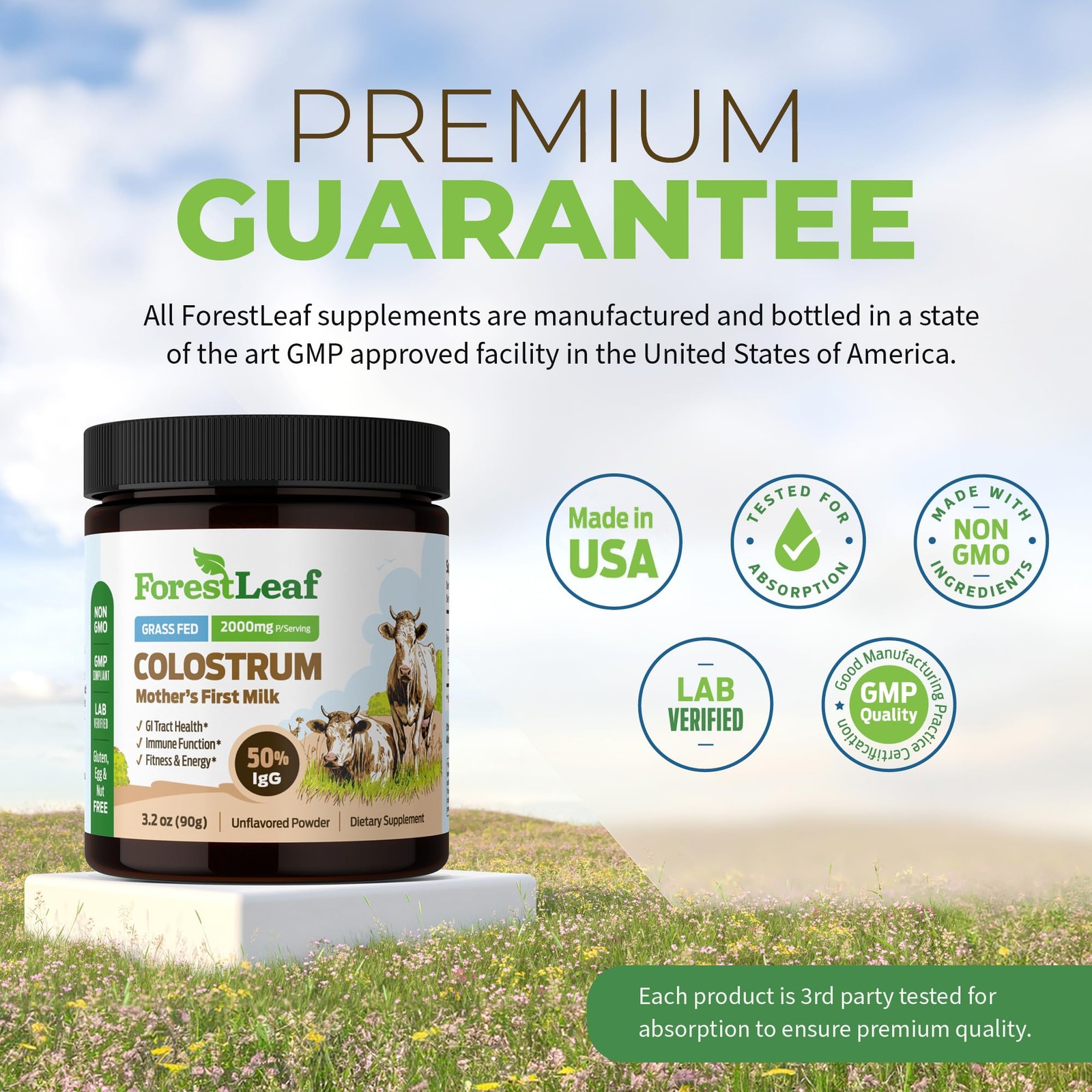 Colostrum Powder 50% IgG Grass Fed Gut Health Immune Support 45 Servings Highest