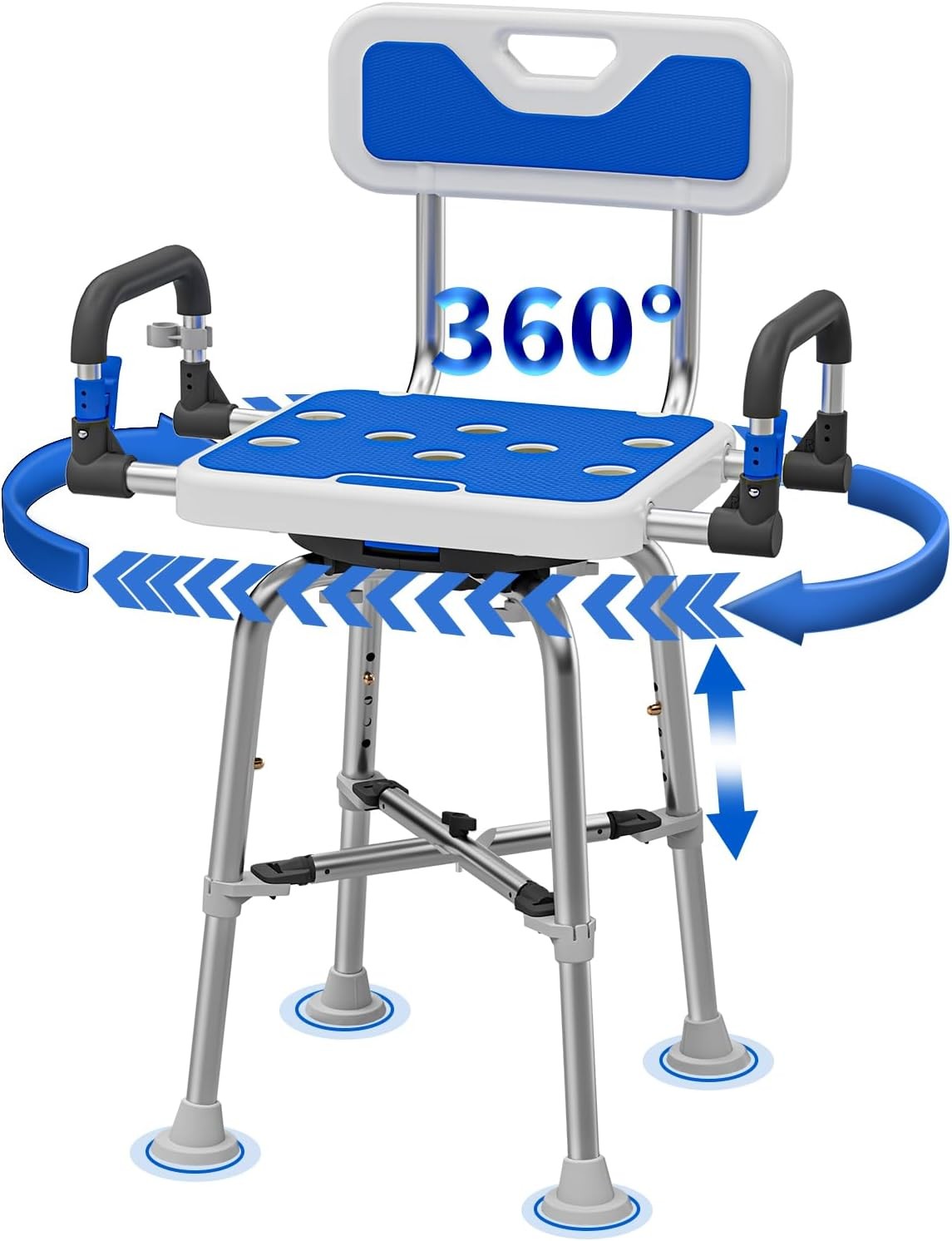 Swive Shower Chair with Arms and Back Heavy Duty 500 lbs for Seniors Elderly