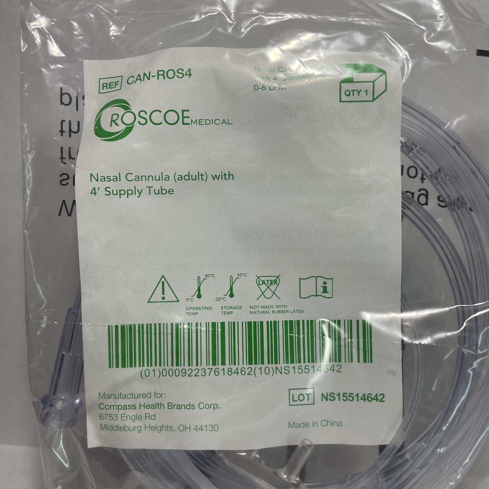 ROSCOE Soft Comfort Nasal Cannula With 4 Foot Oxygen Supply Tubing