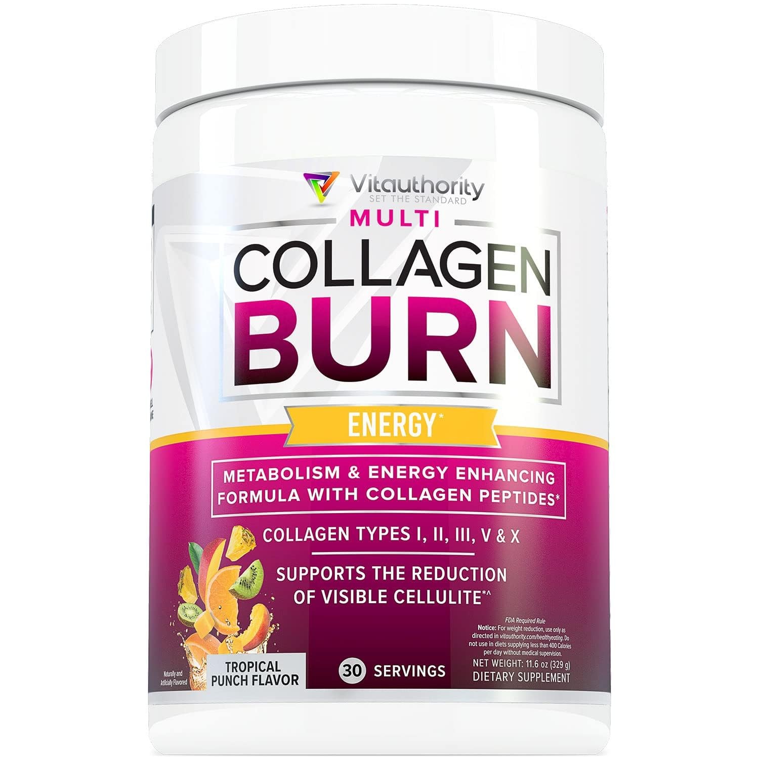 Multi Collagen Burn Hydrolyzed Protein Peptides 30 Servings Tropical MultiType
