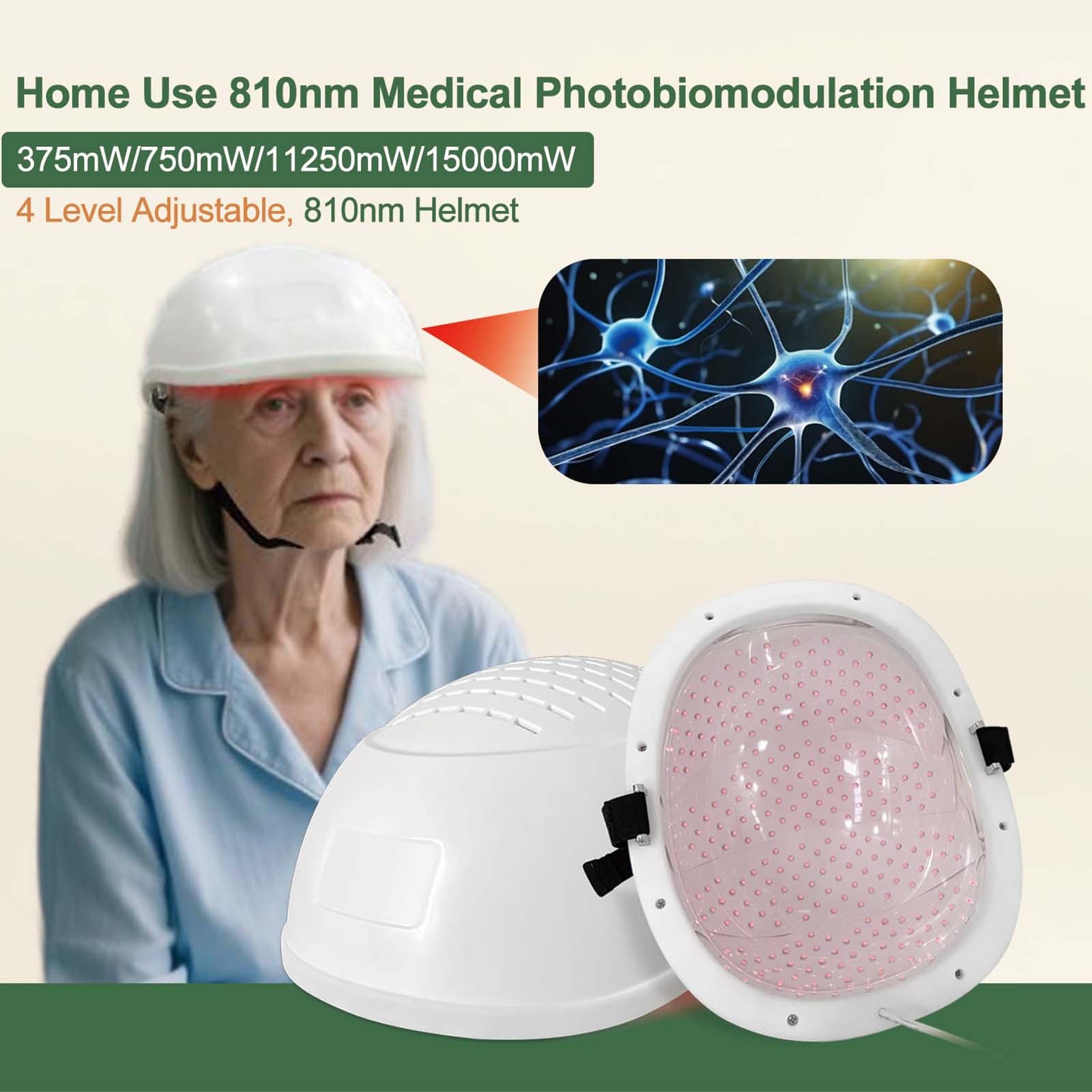 810nm LED Photobiomodulation Helmet for Cerebral Blood Flow & Neuronal Vitality