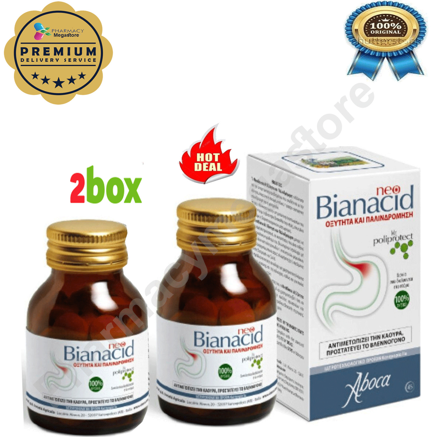 PACK 2 X Aboca Neo BIANACID 45 Tablets Against The Reflux Gastric.Total 90 Tabs