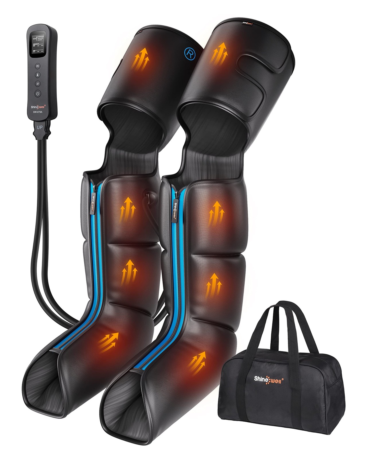 Air Compression Leg Massager Heat Foot Calf Thigh Recovery Boots SHINE WELL Pain