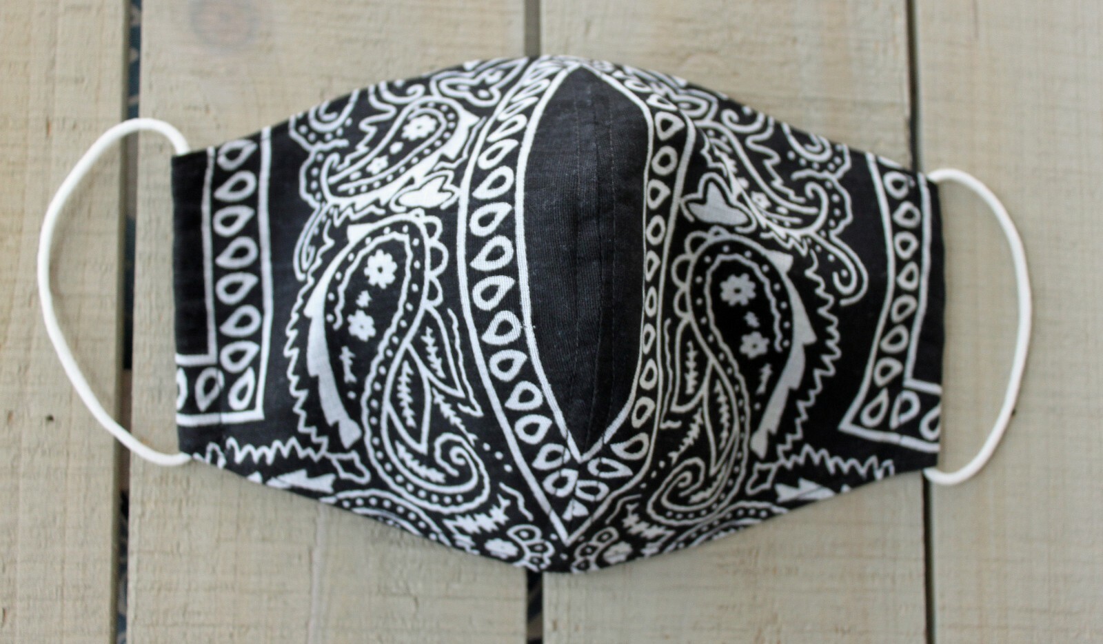 Black and White Bandanna Print 100% Cotton Face Mask.. Hand sewn mask made in US