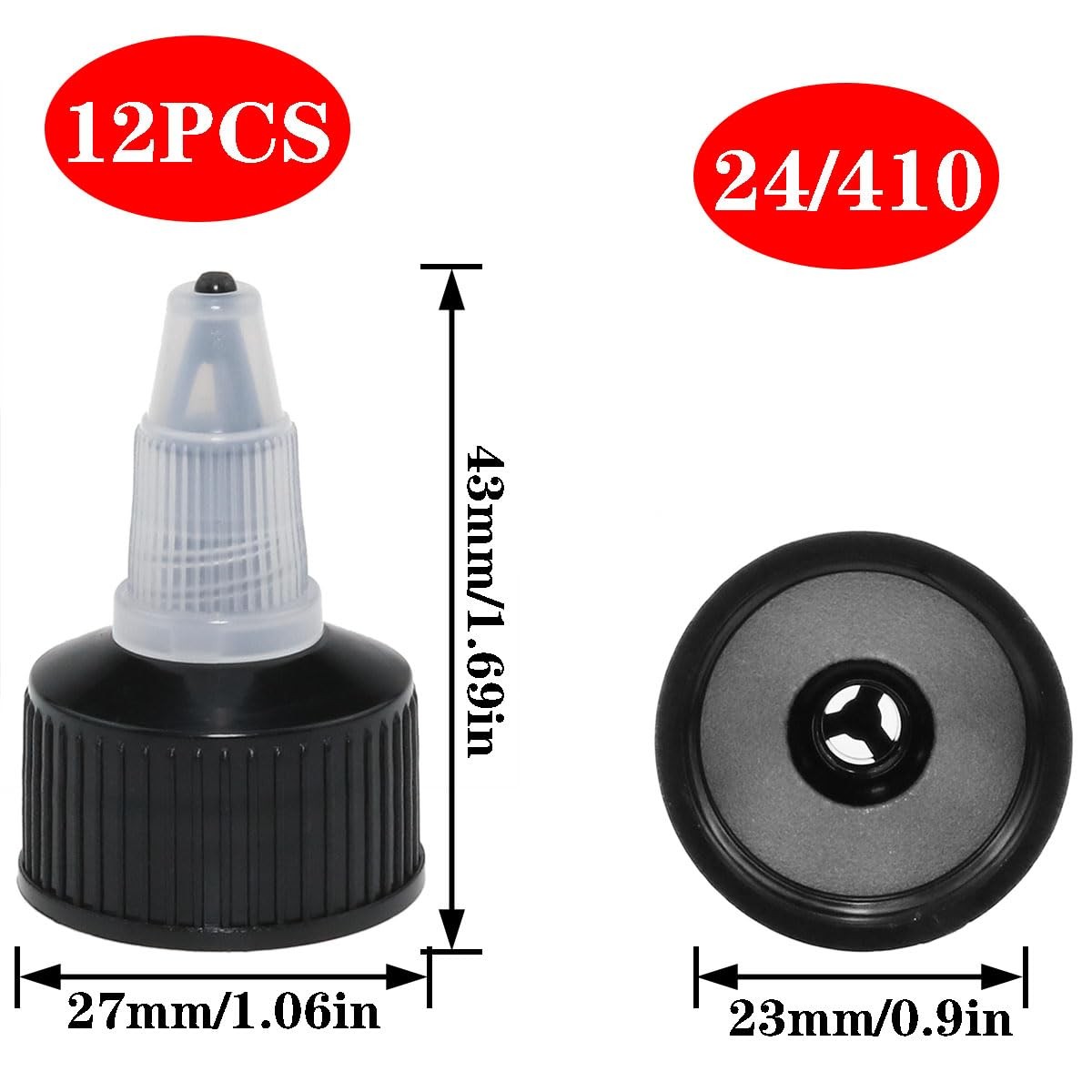 24/410 Natural Twist Top Caps – 12 PCS Black Dispensing Caps for Squeeze Bott…