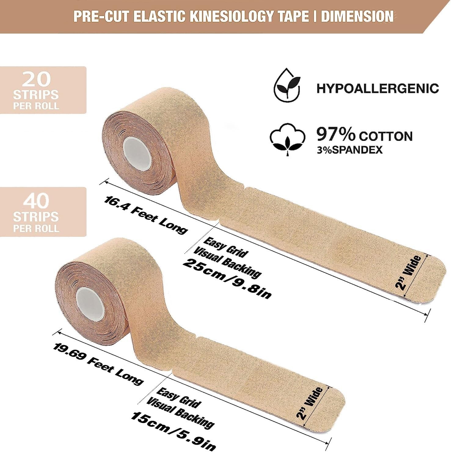 4 Rolls Kinesiology Tape Precut Original Cotton Elastic Athletic Tape,Muscle Tap